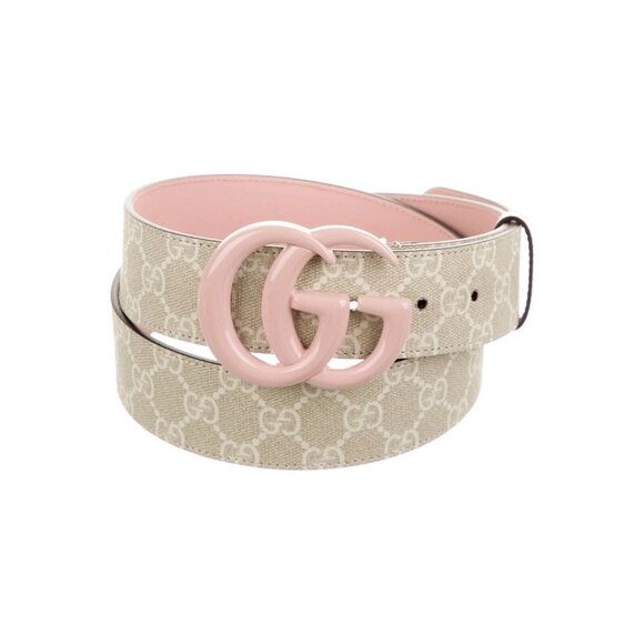 NEW GUCCI BELT WIDE GREY PINK WHITE GG MARMONT SIZE 80 Cm 32 In 100% Authentic - Picture 1 of 7